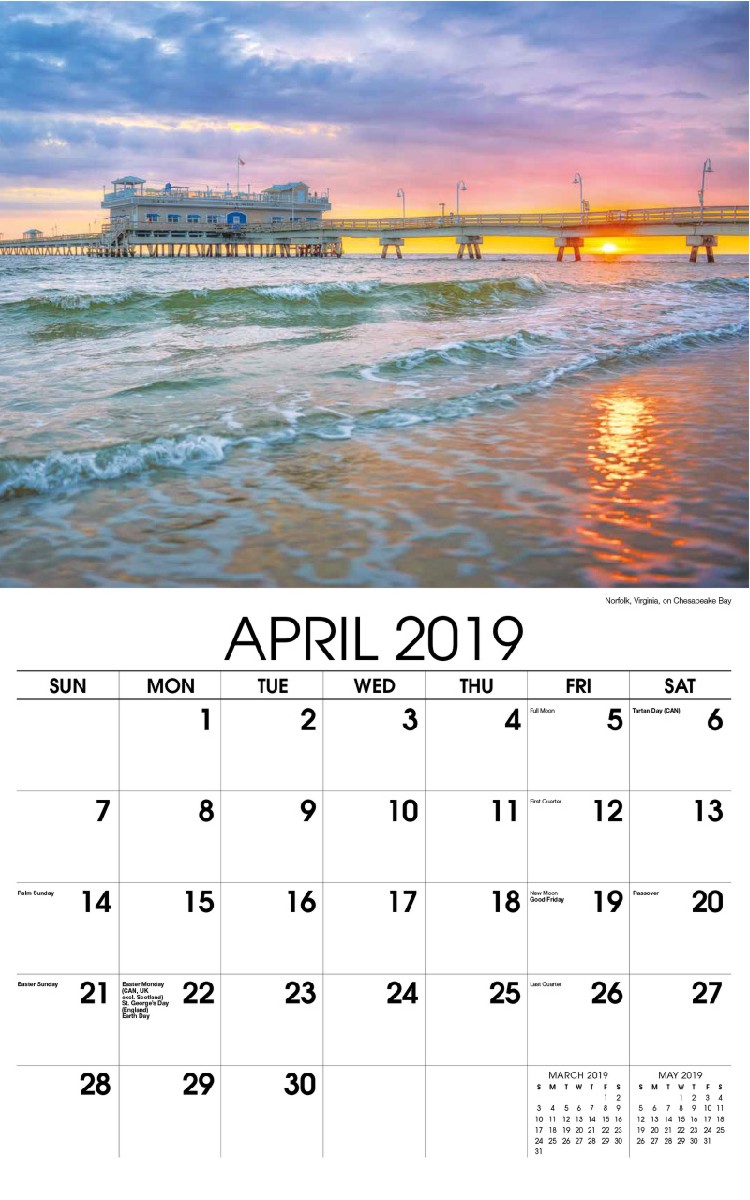 Sun, Sand and Surf Calendar - April