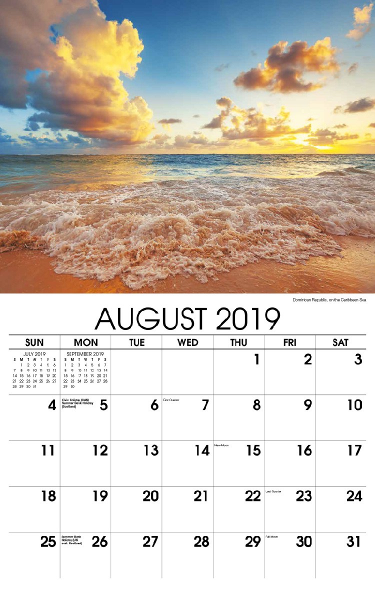 Sun, Sand and Surf Calendar - August