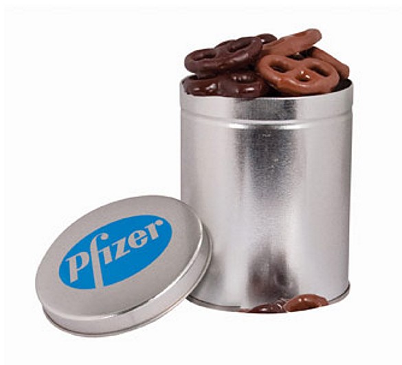 1QT - One Quart Tin with Choc Mini Pretzels