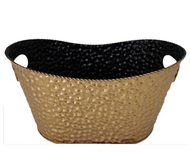 Oval Embossed Gold Metal Planter