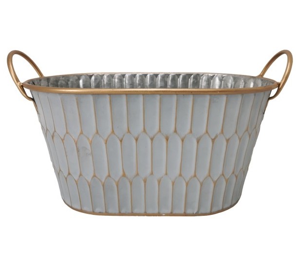Silver and Gold Oval Metal Planter