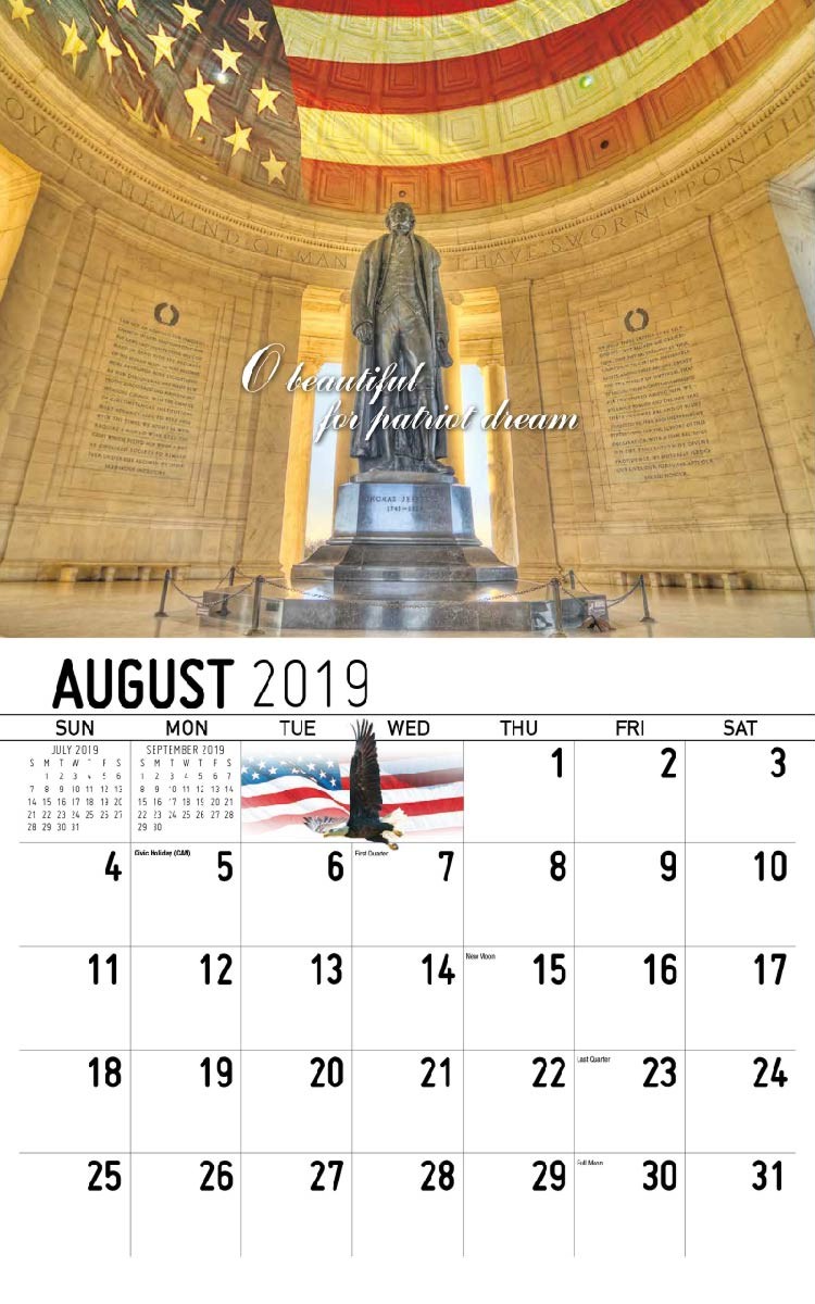 America The Beautiful Wall Calendar - August