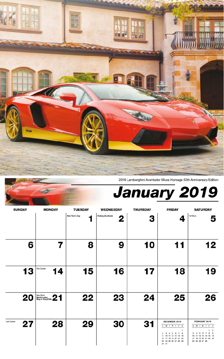 Exotic Cars Calendar - January