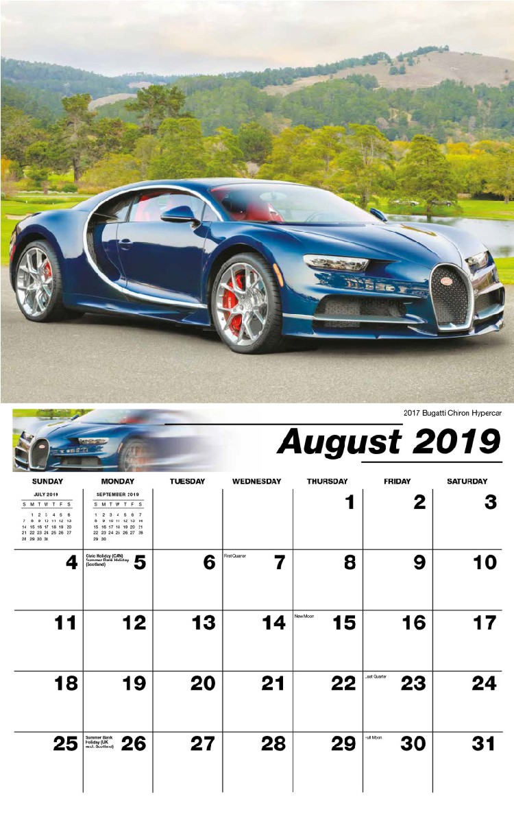 Exotic Cars Calendar - August