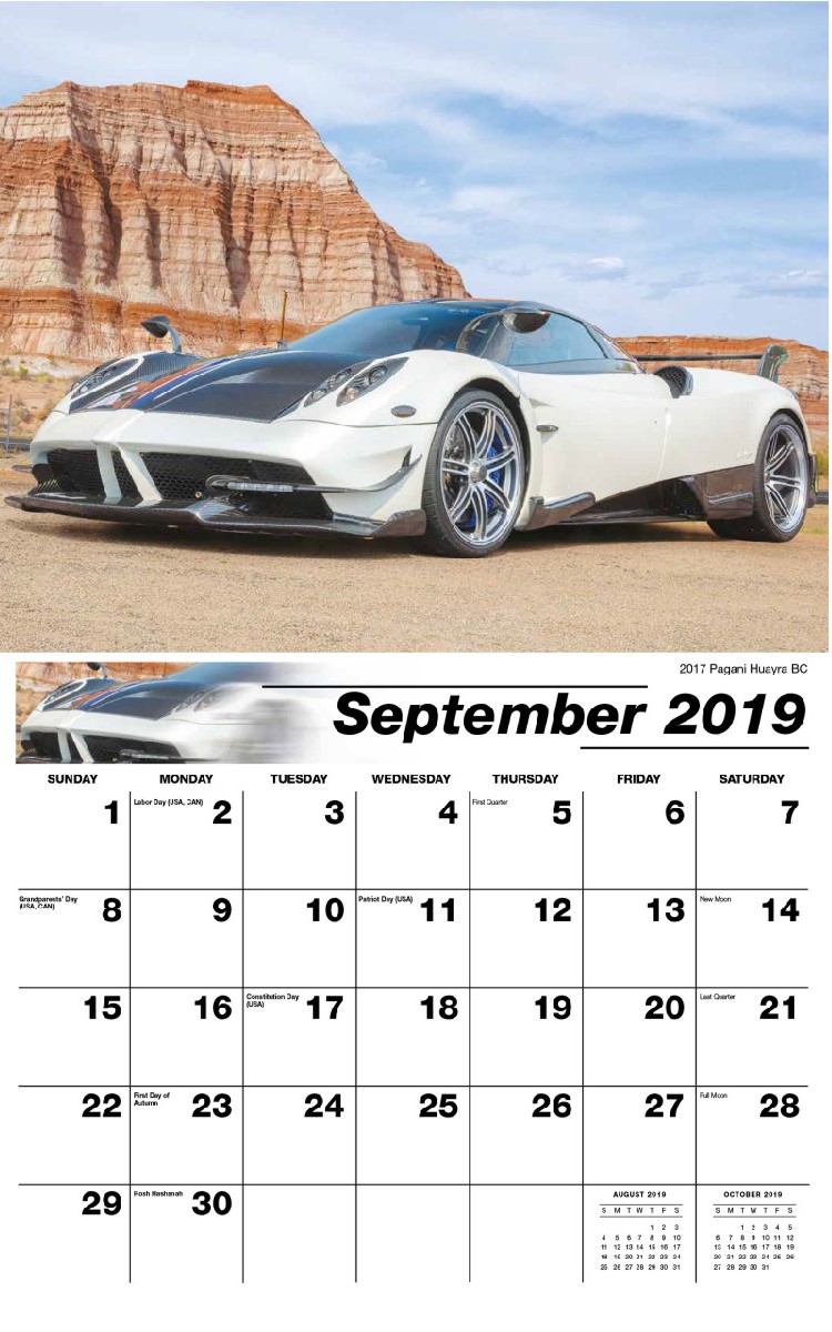 Exotic Cars Calendar - September