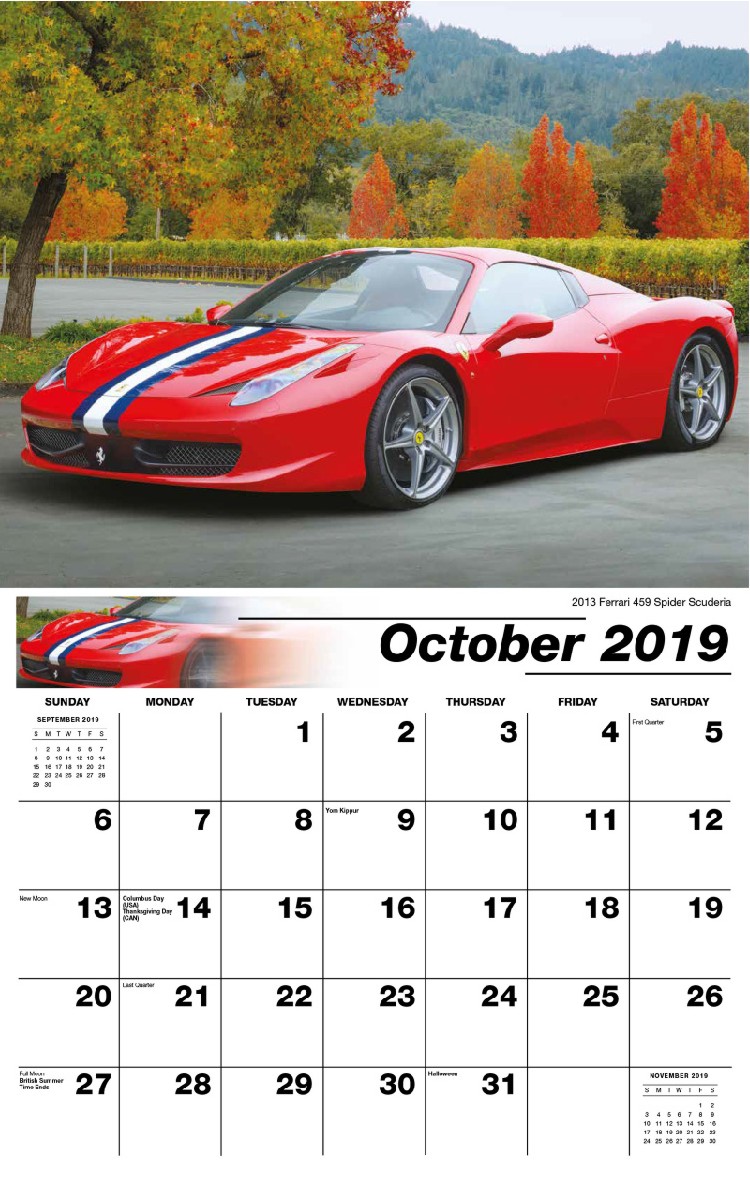 Exotic Cars Calendar - October