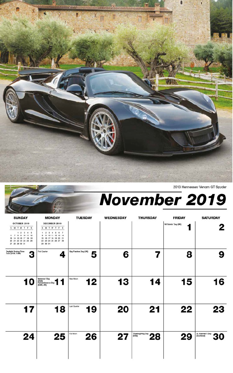 Exotic Cars Calendar - November