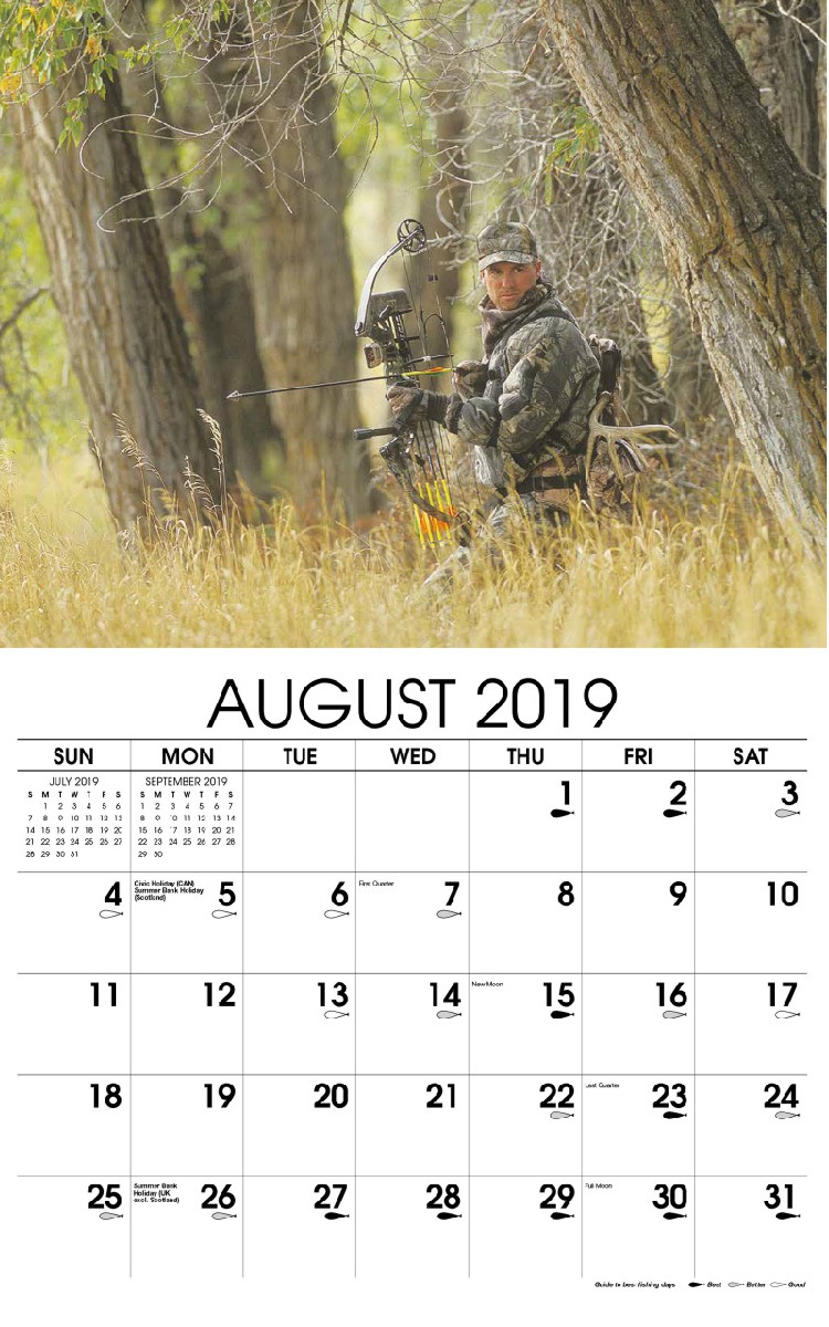 Fishing and Hunting Wall Calendar - August