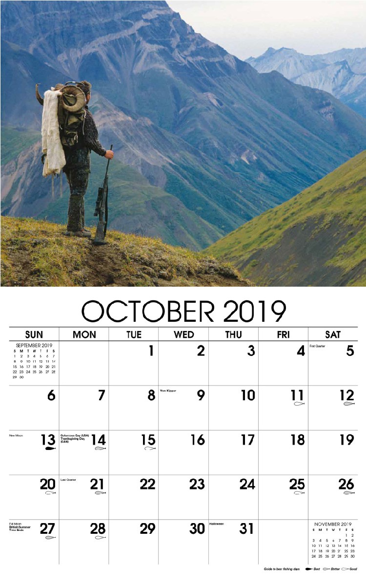 Fishing and Hunting Wall Calendar - October