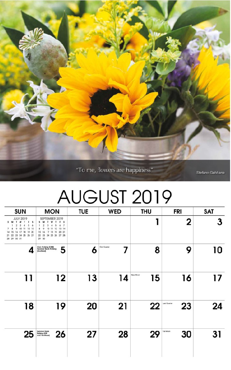 Flowers & Gardens Calendar - August