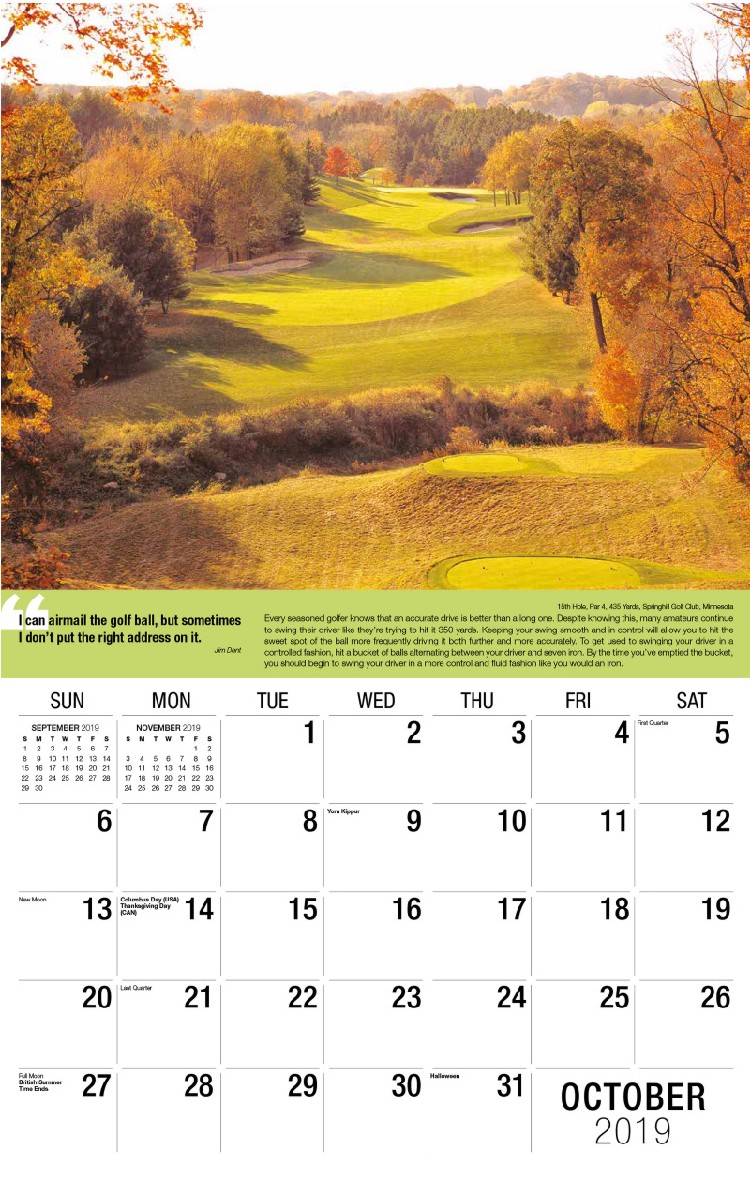 Golf Tips Calendar - October