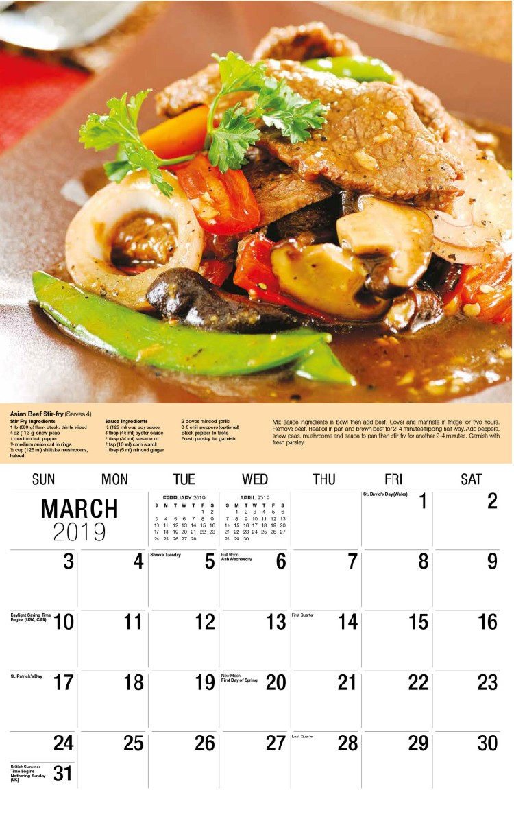 Recipes Calendar - March
