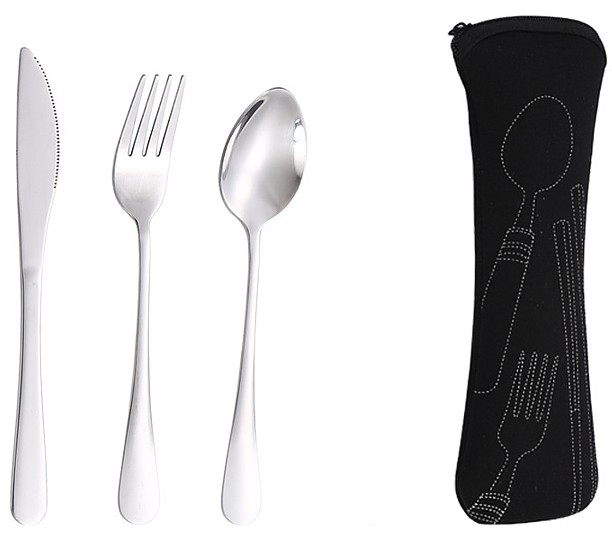 3 Piece Cutlery Utensil Set With Zipper Neoprene Pouch