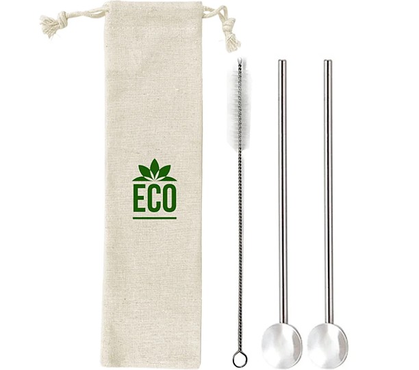 Stainless Steel Cocktail Spoon Straw Set