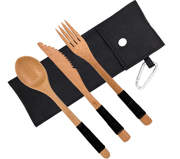 Bamboo Utensil/cutlery Set With Pouch