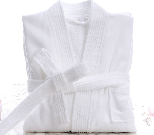 T590 - Kimono Style White Velour Bathrobe