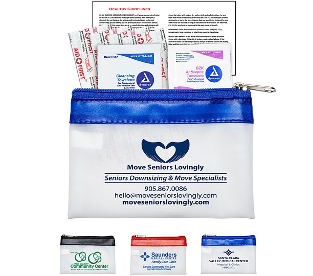 7 Piece First Aid Kit in Colorful Zipper Vinyl Pouch
