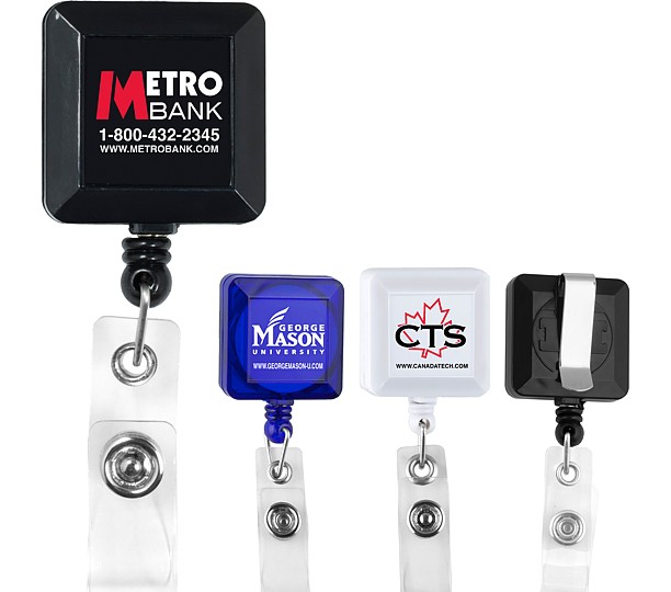 RBR6 - Square Retractable Badge Reel with Metal Slip Clip Attachment