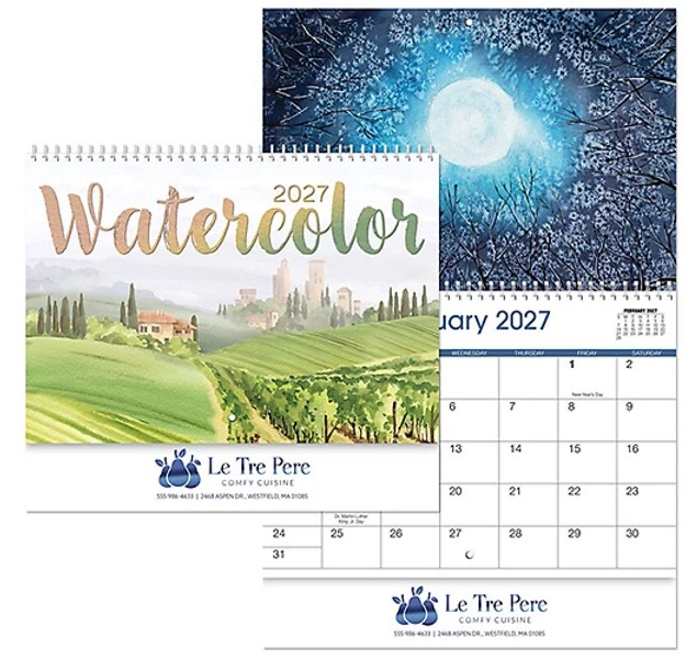 Watercolor Spiral Wall Calendar