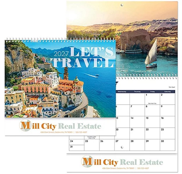 Full Color Let's Travel Spiral Wall Calendar