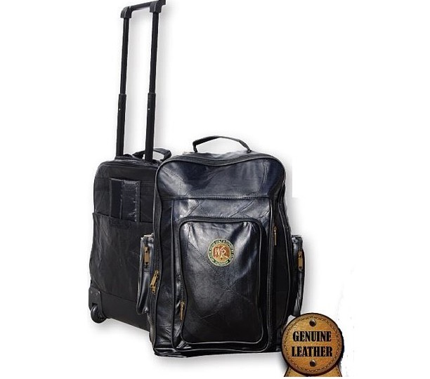 21A-1372-EMB - Patch Leather Wheeled Travel Bag, Embroidered